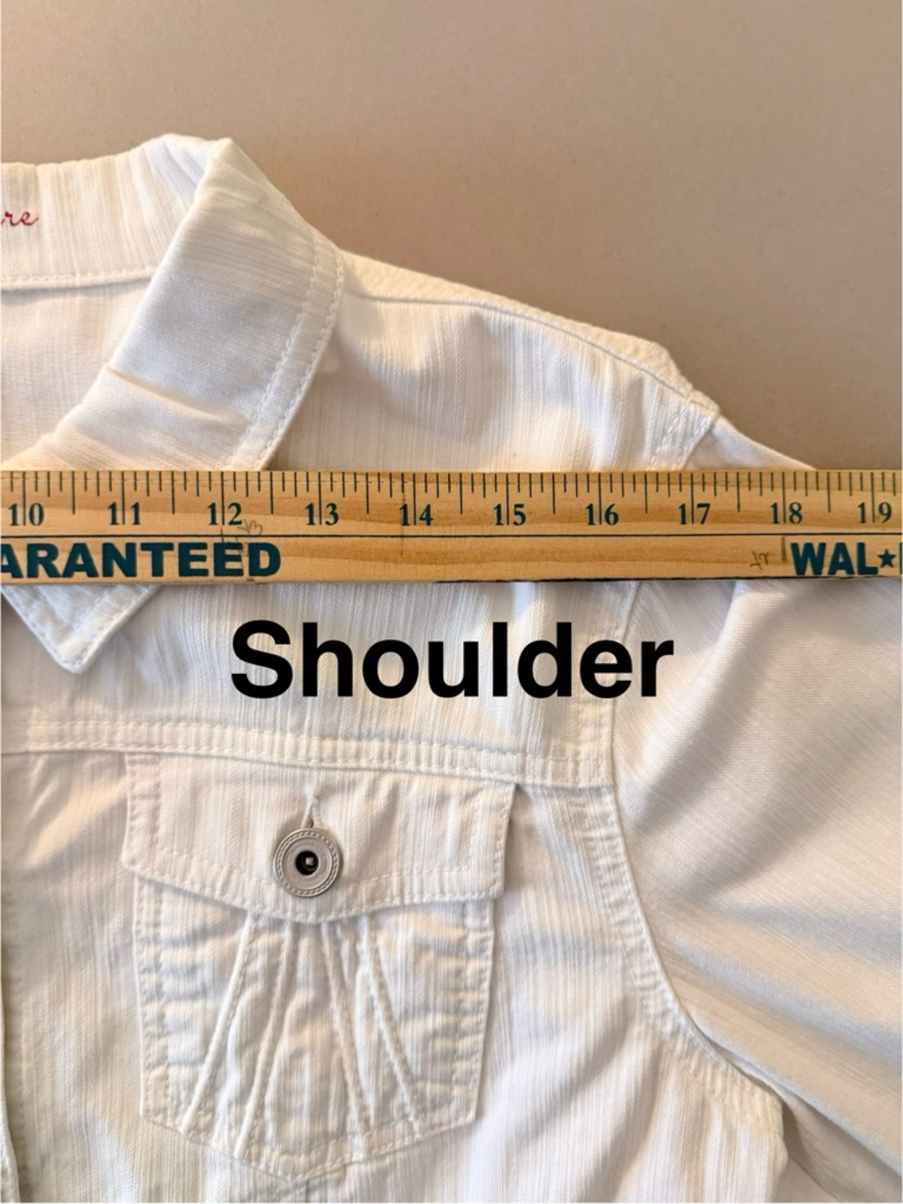 Vintage Tapemeasure by Anthropology Cropped White Jean Jacket - Picture 7 of 16